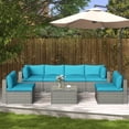 thumbnail image 1 of Royalcraft Outdoor Patio Furniture Set, 7 Pieces Outdoor Sectional Sofa Set All-Weather Rattan Conversation Set with Table, Blue, 1 of 6