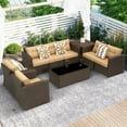 thumbnail image 1 of Royalcraft Outdoor Patio Furniture Set,9 Pieces Outdoor Sectional Wicker Sofa PE Rattan Conversation Sets with Non-slip Cushions,Aluminum Frame,Brown, 1 of 7