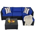 thumbnail image 1 of Royalcraft Rattan Patio Sofa Set, 5 Pieces Outdoor Sectional Furniture Set, All-Weather PE Wicker Patio Conversation Set, Outdoor Couch Sofa Set with Glass Table & Dark Blue Cushions, 1 of 7