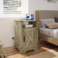 thumbnail image 1 of Mayincolor Rustic Charging Station Wood Nightstand End Table, Light Grey, 1 of 8