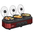 thumbnail image 1 of Sunvivi Triple Slow Cooker,3 Pot Food Small Mini Manual Slow Cooker with Adjustable Temp ,Removable Ceramic Pot,4.5 QT Red, 1 of 10