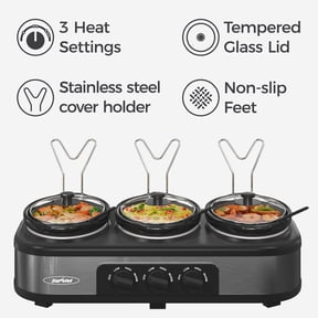 Sunvivi Triple Slow Cooker with 3*1.5 Quart, Stainless Steel