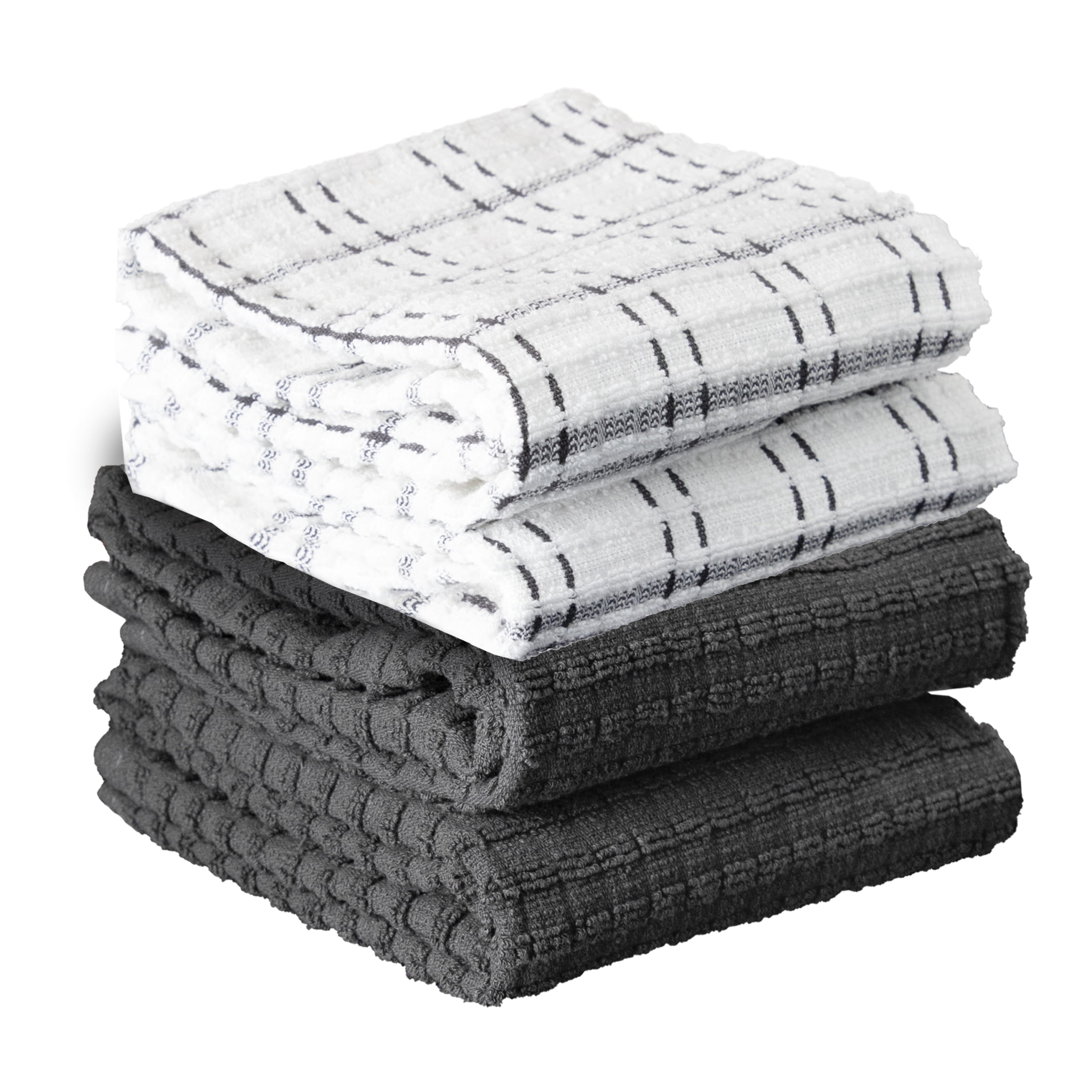 Graphite and White Cotton Terry Kitchen Towel Set, 4-Pack