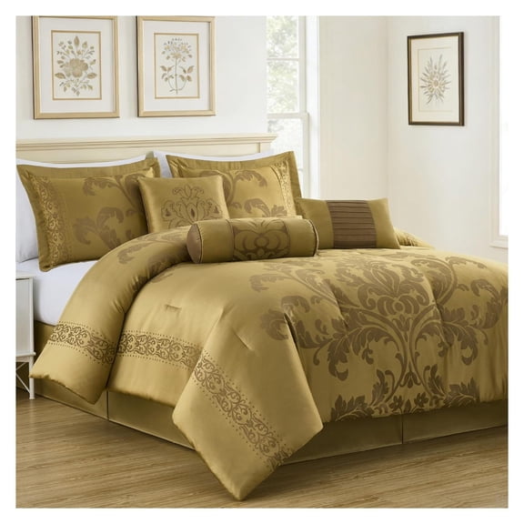 Royale 7-Piece Jacquard Floral Comforter Set, Oversized King,