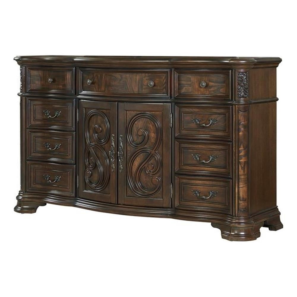 Royale Bedroom Chest, Solid Wood Brown Cherry 9-Drawer Dresser with ...