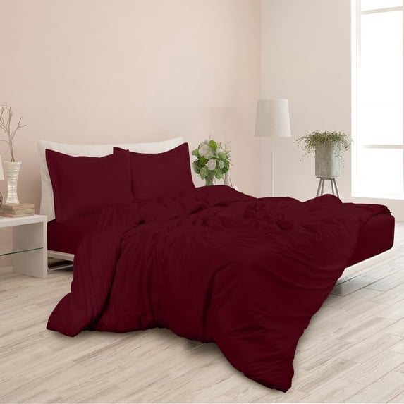 ROYALE Burgundy Duvet Cover Full Size - Washed Duvet Cover, 3 Piece Double Brushed Duvet Covers Set with Button Closure - 1 Duvet Cover 80x90 inches and 2 Pillow Shams - Comforter Cover