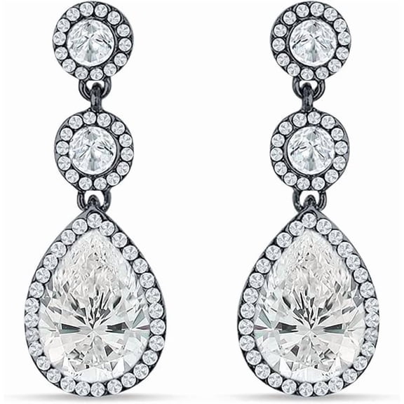 Royale Collections 1.15 Ctw Pear Cut Diamond Engagement Drop Earrings 14K Black Gold Plated 925 Sterling Silver