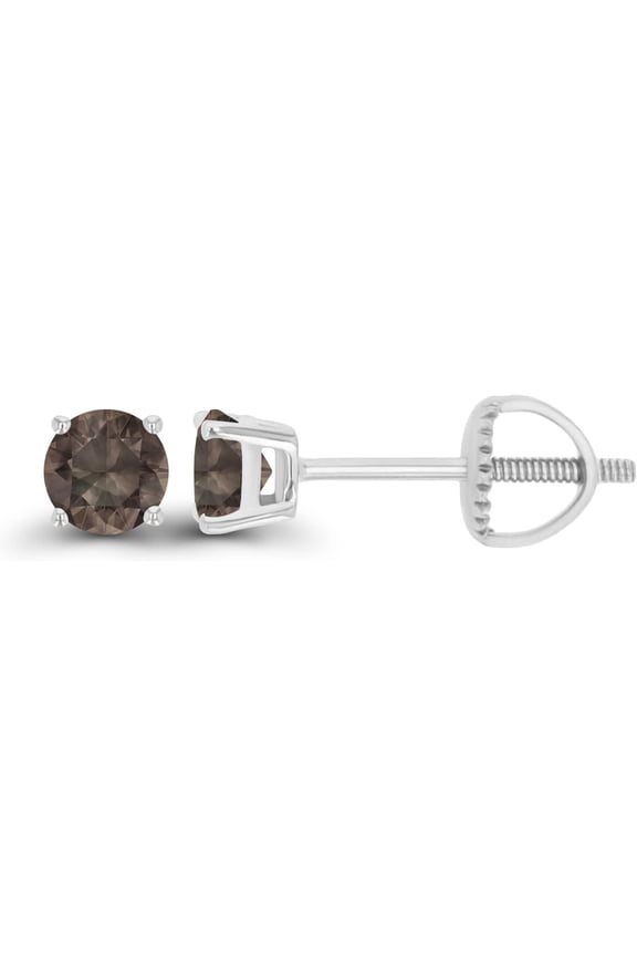 1.15 Ctw Round Cut Brown Diamond Engagement Stud Earrings 14K White Gold Plated