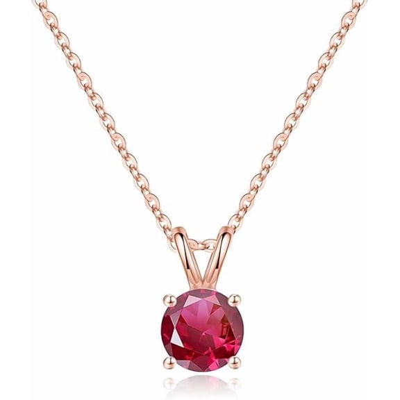 Royale Collections 2.00 Ctw Round Cut Red Ruby Womens with Chain Pendant 14K Rose Gold Plated