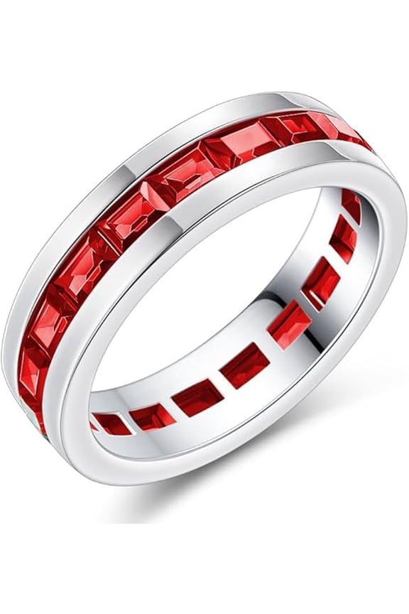 2.20 Ct Emerald Cut Red Ruby Mens Wedding Eternity Eternity Ring 14k White Gold Finish-10