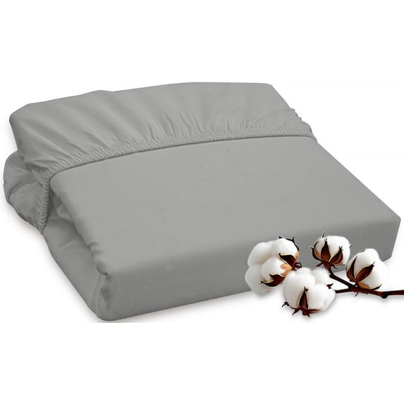 ROYALE LINENS 300 Thread Count 100% Long Staple Combed Cotton Fitted Sheet Queen - Super Soft Deep Pocket Bottom Sheet - Fitted Sheets Only - Elastic Sheets (Queen, Silver)