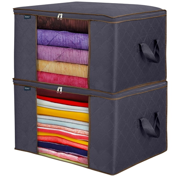 Royale Large Capacity 2 Pack Clothes Storage Bag Organizer with Strong Handle-90L Fabric Bag - Zipper Closure - Storage Container for Organizing Bedroom, Closet, Clothing, Comforter with Clear Window