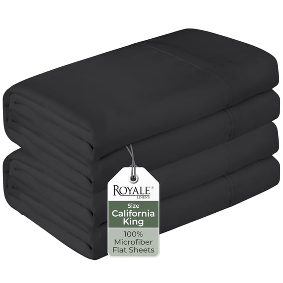 Royale Linen 2 Pack Bulk Flat Sheet Set - Top Sheets - Soft 1800 Microfiber - Stain Resistant - for Hotel, Massage Table, Hospital, Dorm - California King Flat Sheet Sold Separately (King Cal,Black)