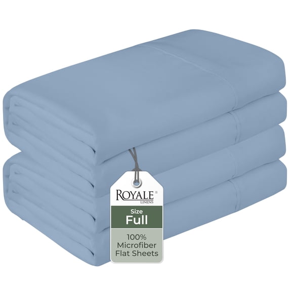 Royale Linens 2 Pack Bulk Flat Sheet Set - Top Sheets - Soft 1800 Microfiber - Wrinkle & Stain Resistant - for Hotel, Massage Table, Hospital, Dorm - Full Flat Sheet Sold Separately (Full, Lake Blue)