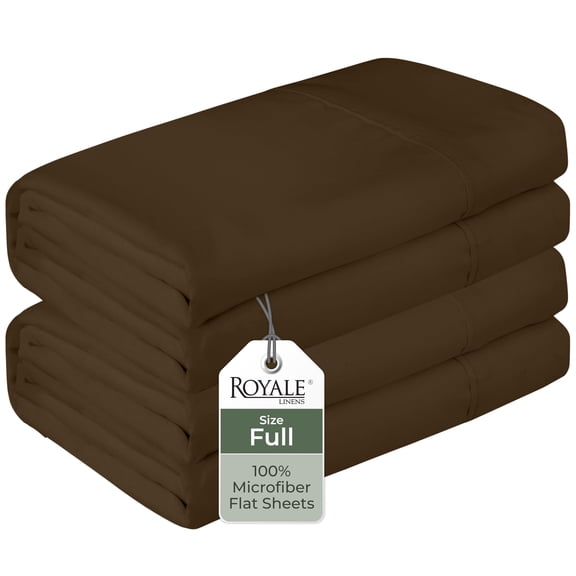 Royale Linens 2 Pack Bulk Flat Sheet Set - Top Sheets - Soft 1800 Microfiber - Wrinkle & Stain Resistant - for Hotel, Massage Table, Hospital, Dorm - Full Flat Sheet Sold Separately (Full, Chocolate)