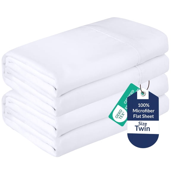 Royale Linens 2 Pack Bulk Flat Sheet Set - Top Sheets - Soft 1800 Microfiber - Wrinkle & Stain Resistant - for Hotel, Massage Table, Hospital, Dorm - Twin Flat Sheet Sold Separately (Twin, White)