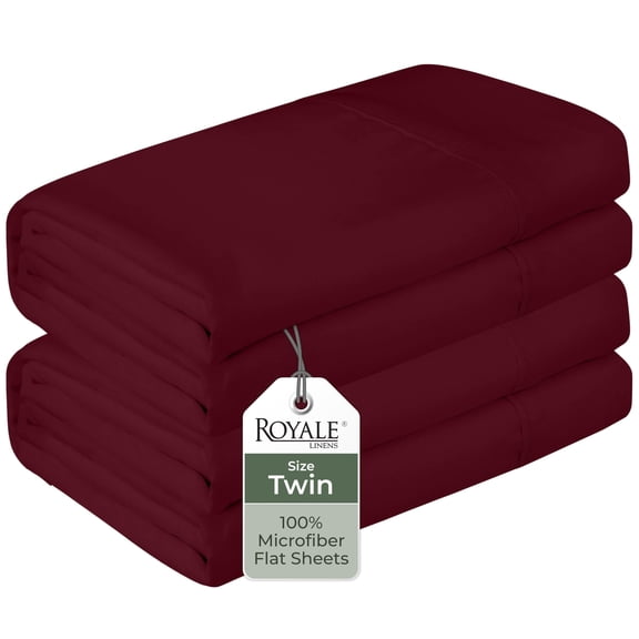 Royale Linens 2 Pack Bulk Flat Sheet Set - Top Sheets - Soft 1800 Microfiber - Wrinkle & Stain Resistant - for Hotel, Massage Table, Hospital, Dorm - Twin Flat Sheet Sold Separately (Twin, Burgundy)