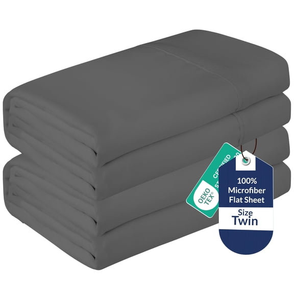 Royale Linens 2 Pack Bulk Flat Sheet Set - Top Sheets - Soft 1800 Microfiber - Wrinkle & Stain Resistant - for Hotel, Massage Table, Hospital, Dorm - Twin Flat Sheet Sold Separately (Twin, Grey)