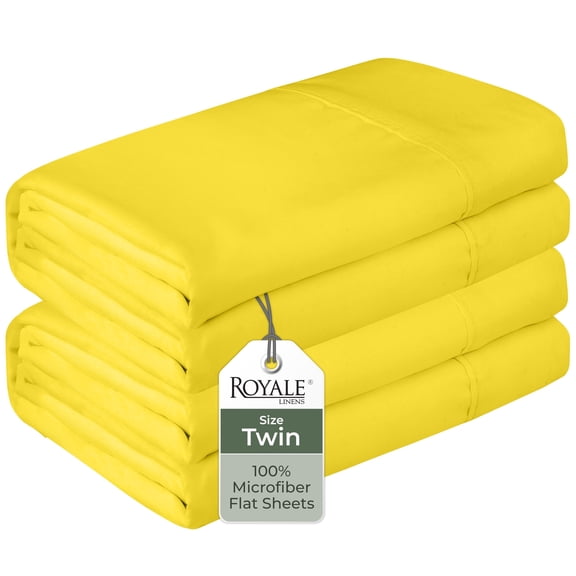 Royale Linens 2 Pack Bulk Flat Sheet Set - Top Sheets - Soft 1800 Microfiber - Wrinkle & Stain Resistant - for Hotel, Massage Table, Hospital, Dorm - Twin Flat Sheet Sold Separately (Twin, Yellow)