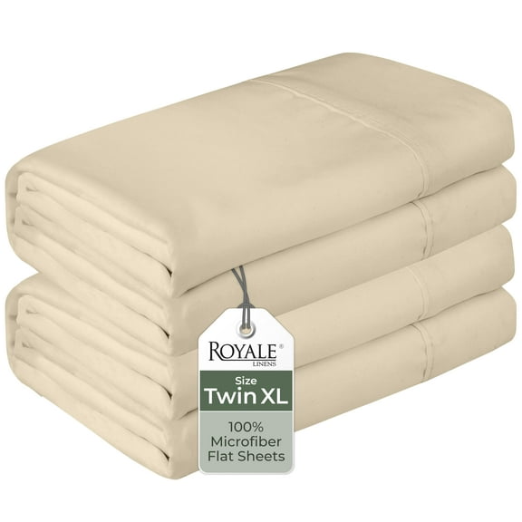 Royale Linen 2 Pack Bulk Flat Sheet Set - Top Sheets - Soft 1800 Microfiber - Wrinkle & Stain Resistant - for Hotel, Massage Table, Hospital, Dorm - Twin XL Flat Sheet Sold Separately (Twin Xl, Sand)