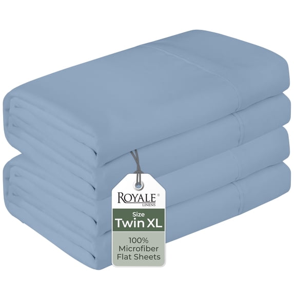Royale Linen 2 Pack Bulk Flat Sheet Set - Top Sheets - Soft Microfiber - Wrinkle & Stain Resistant - for Hotel, Massage Table, Hospital, Dorm - Twin XL Flat Sheet Sold Separately (Twin Xl, Lake Blue)