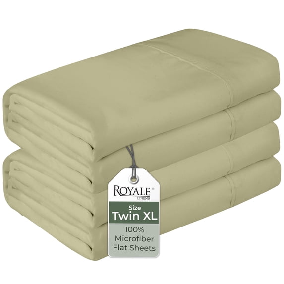 Royale Linen 2 Pack Bulk Flat Sheet Set - Top Sheets - Soft Microfiber - Wrinkle & Stain Resistant - for Hotel, Massage Table, Hospital, Dorm- Twin XL Flat Sheet Sold Separately (Twin Xl, Sage Green)