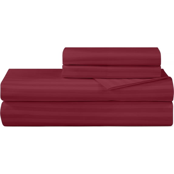 ROYALE LINENS 300 Thread Count 100% Long Staple Combed Cotton Striped Sheet Set - 4 Piece Full Bed Sheets - 1 Fitted, 1 Flat, 2 Pillow Cases -Soft Cool & Crisp Sheet Set (Full, Stripe Burgundy)