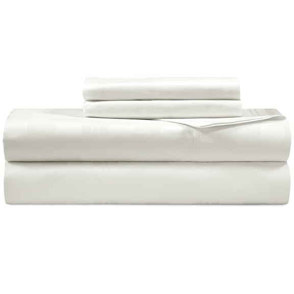Royale Linens 300 Thread Count 100% Long Staple Combed Cotton Striped Sheet Set 4 Piece Queen Bed Sheets 1 Fitted, 1 Flat & 2 Pillow cases Soft Cool & Crisp Sheet Set (Queen, Multi Stripe White)