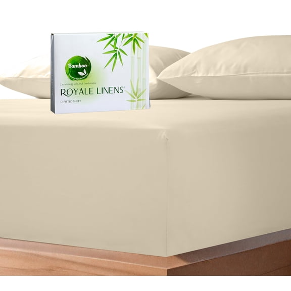 Royale Linen Bamboo Fitted Sheet Full Only - Cooling Full Size Fitted Sheets For Bed - Deep Pocket Up to 16" - Organic Viscose Derived from Bamboo - Breathable & Silky Bottom Sheet (54x75 Inch, Sand)