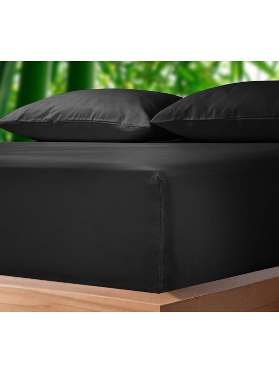 Royale Linen Bamboo Viscose Fitted Sheet Full Only Cooling Full Size Fitted Sheets Deep Pocket Up to 16" Organic Viscose Derived from Bamboo - Breathable & Silky Bottom Sheet (54x75 Inch, Black)