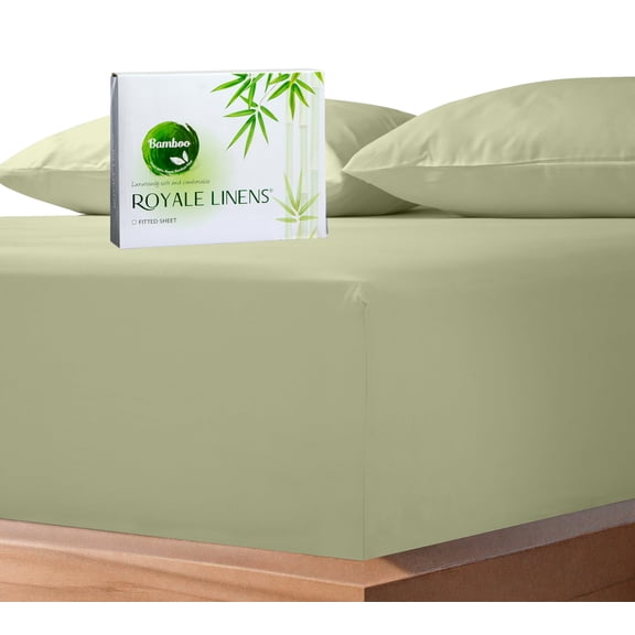 Royale Linens Rayon Derived Bamboo Viscose Fitted Sheet Only - Cooling Fitted Sheets for Bed - Deep Pocket Up to 16" - Organic Viscose Derived from Bamboo - Breathable Bottom Sheet (Sage Green, Full)