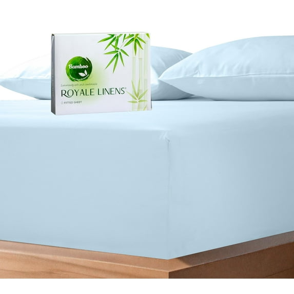 Royale Linen Bamboo Fitted Sheet King Only - Cooling King Size Fitted Sheets For Bed - Deep Pocket Up to 16" - Organic Viscose Derived from Bamboo - Soft Silky Bottom Sheet (78x80 Inch, Lake Blue)