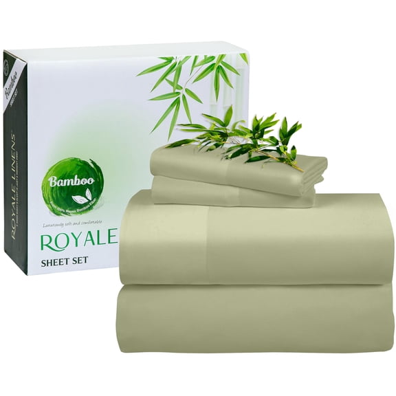 Royale Linen Bamboo Viscose Queen Sheet Set - Cooling Bed Sheet Set 1 Fitted 1 Flat & 2 Pillowcase Fits Up to 16 Organic Viscose Derived from Bamboo Bedding Sheet &Pillowcase (Queen,SageGreen)