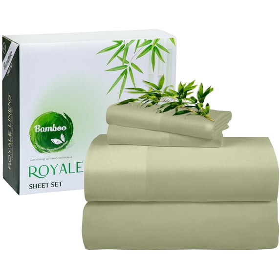 Royale Linen Bamboo Viscose Queen Sheet Set - Cooling Bed Sheet Set 1 Fitted 1 Flat & 2 Pillowcase Fits Up to 16 Organic Viscose Derived from Bamboo Bedding Sheet &Pillowcase (Queen,SageGreen)