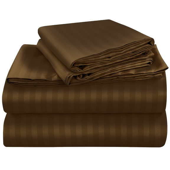 ROYALE LINENS 4 Piece King Sheets Set - Soft Brushed 1800 Microfiber - 1 Fitted, 1 Flat Sheet, 2 Pillow Cases - Wrinkle Free & Fade Resistant - Hotel Luxury Bed Sheets (Stripe Chocolate, King)
