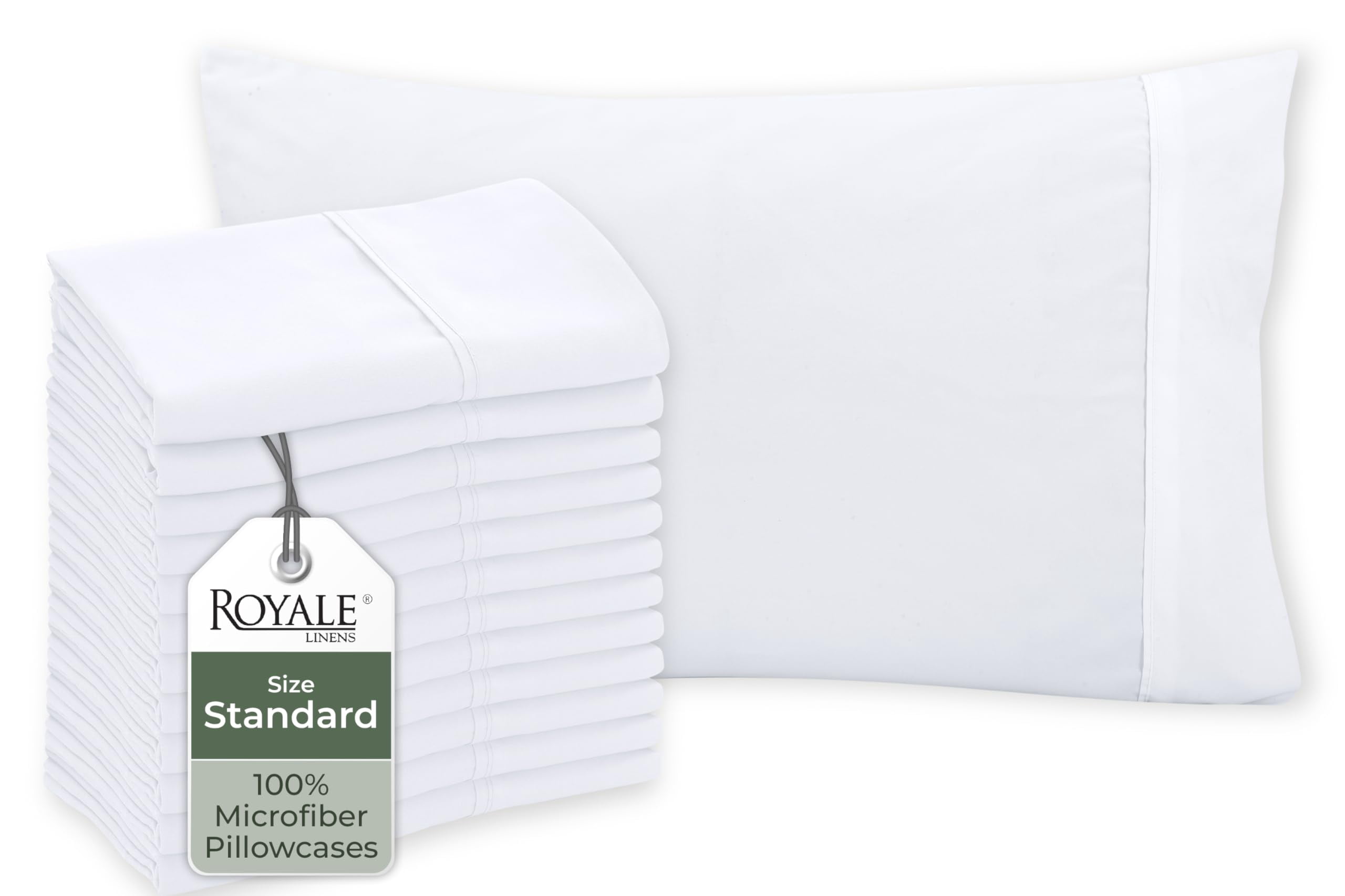 Royale Linen White Pillowcase Set Of 12 - Standard 20"x26" Bed Pillow Cover - 1800 Brushed Microfiber -Wrinkle & Fade Resistant - Bulk Pillow Cases -Hotel Quality Pillowcase 12 Pack (Standard, White)