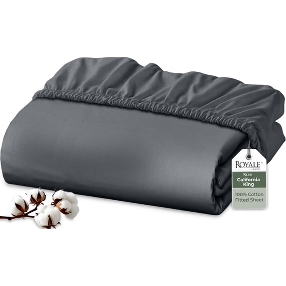 Royale Linens 100% Organic Cotton Fitted Sheet - Percale Weave - Super Soft Deep Pocket Bottom Sheets - Grey Elastic Sheet King Cal Size - California King Fitted Sheets Only - (72"x84"+15", Grey)