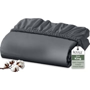 Royale Linens 100% Organic Cotton Fitted Sheet - Percale Weave - Super Soft Deep Pocket Bottom Sheets - Grey Elastic Sheet King Size - King Fitted Sheets Only - 78x80+15, Grey