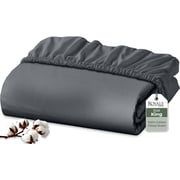 Royale Linens 100% Organic Cotton Fitted Sheet - Percale Weave - Super Soft Deep Pocket Bottom Sheets - Grey Elastic Sheet King Size - King Fitted Sheets Only - 78x80+15, Grey