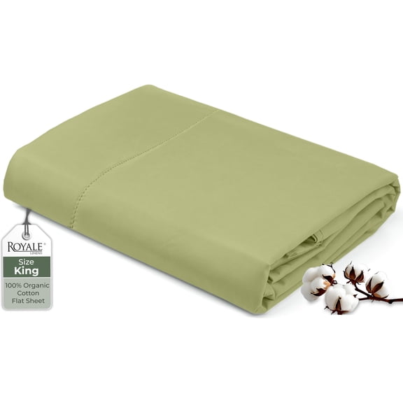 Royale Linens 100% Organic Cotton King Flat Sheet Only - Super Soft - Percale Top Sheets - King Flat Sheet Sold Separately - Breathable, Cool & Crisp Sage Green Sheets Only (105" x 102", Sage Green)