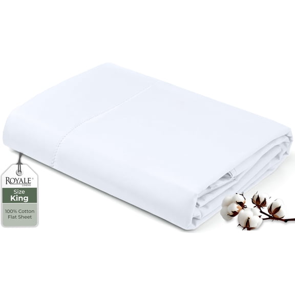 Royale Linens 100% Organic Cotton King Flat Sheet Only - Super Soft - Percale Top Sheets - King Flat Sheet Sold Separately - Breathable, Cool & Crisp White Sheets Only (105" x 102", White)