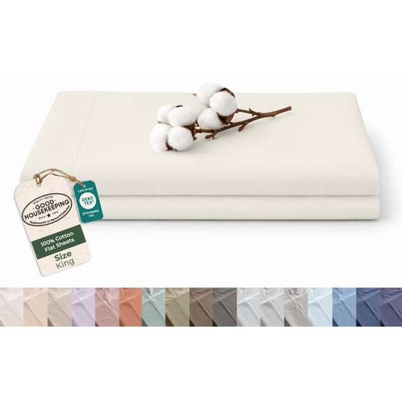 Royale Linens 100% Organic Cotton King Size Flat Sheet Only - Percale Top Sheets - King Flat Sheet Sold Separately - Lightweight & Super Soft 100% Cotton Ivory Bed Sheets Only (105" x 102", Ivory)