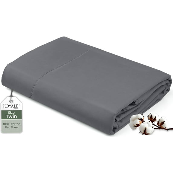Royale Linens 100% Organic Cotton Twin Flat Sheet Only - Super Soft - Percale Top Sheets - Twin Flat Sheet Sold Separately - Breathable, Cool & Crisp Grey Sheets Only (66" x 96", Grey)