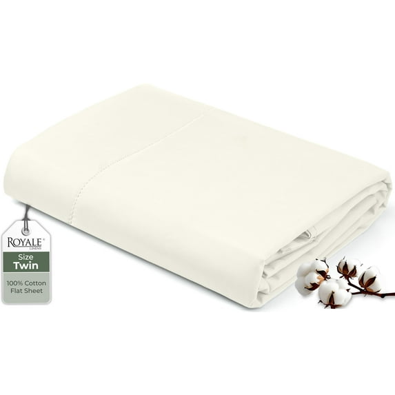 Royale Linens 100% Organic Cotton Twin Flat Sheet Only - Super Soft - Percale Top Sheets - Twin Flat Sheet Sold Separately - Breathable, Cool & Crisp Ivory Sheets Only (66" x 96", Ivory)