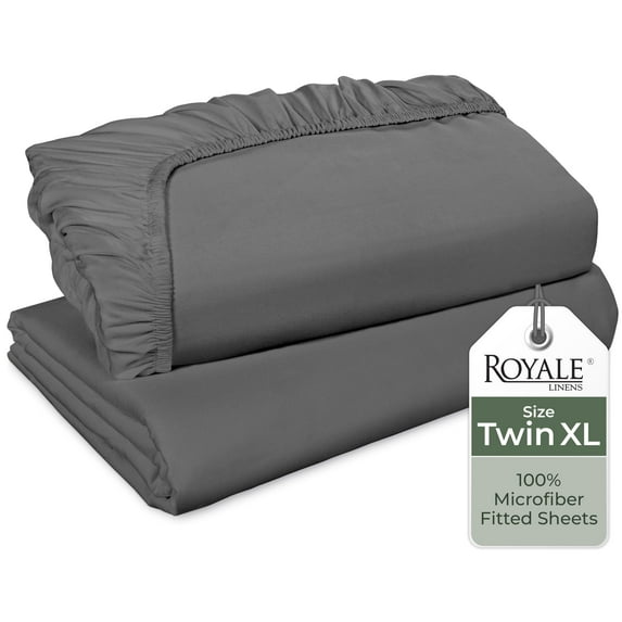 Royale Linens 2 Pack Fitted Sheet - Elastic Sheets - Twin XL Fitted Sheet Only - Soft & Breathable - 1800 Microfiber - Stain Resistant- Hotel Quality Deep Pocket Stretches Up to 16" (Twin XL, Grey)