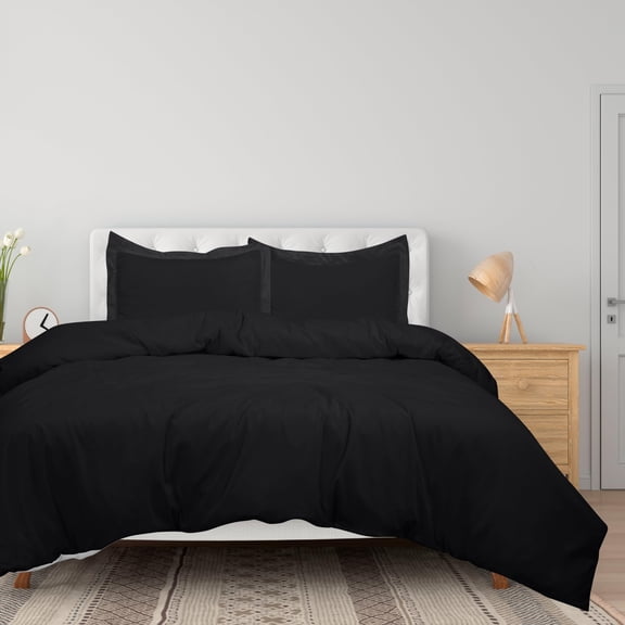 ROYALE LINENS Black Duvet Cover Full Size - 3 Piece Bedding Comforter Covers - Zipper Closure - 1 Full Duvet Cover 80x90 inches and 2 Pillow Shams - No Comforter Included