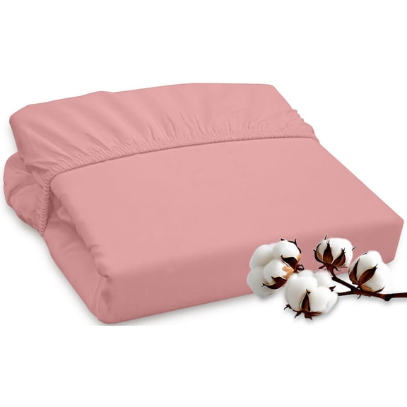 ROYALE LINENS 300 Thread Count 100% Long Staple Combed Cotton Fitted Sheet Twin - Super Soft Deep Pocket Bottom Sheet - Fitted Sheets Only - Elastic Sheets (Twin, Pink)