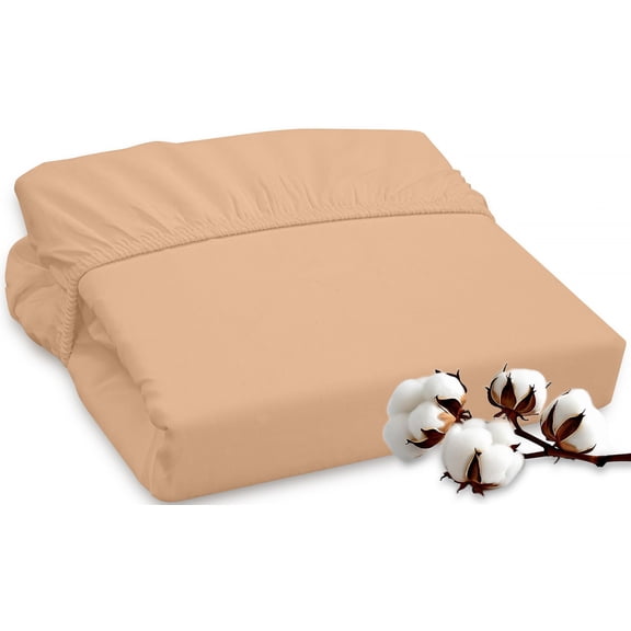 ROYALE LINENS 300 Thread Count 100% Long Staple Combed Cotton Fitted Sheet Queen - Super Soft Deep Pocket Bottom Sheet - Fitted Sheets Only - Elastic Sheets (Queen, Sand)