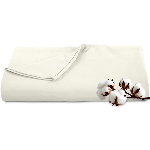 Royale Linens 300 Thread Count 100% Long Staple Combed Cotton Flat Sheet - Super Soft - Top Sheet - Queen Flat Sheet Sold Separately - Breathable, Cool & Crisp Percale (Queen, Ivory)