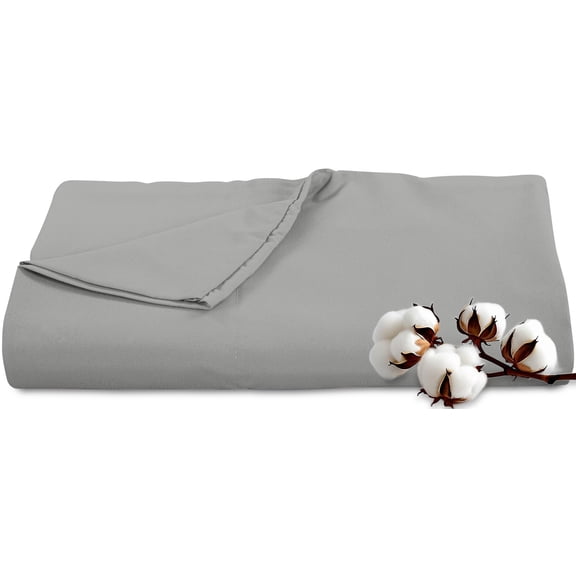 Royale Linens 300 Thread Count 100% Long Staple Combed Cotton Flat Sheet - Super Soft - Top Sheets - Full Flat Sheet Sold Separately - Breathable, Cool & Crisp Percale Sheets Only (Twin XL, Silver)